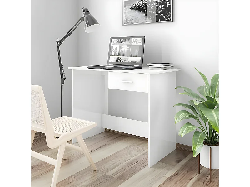 Bureau 100x50x76 cm bewerkt hout hoogglans wit