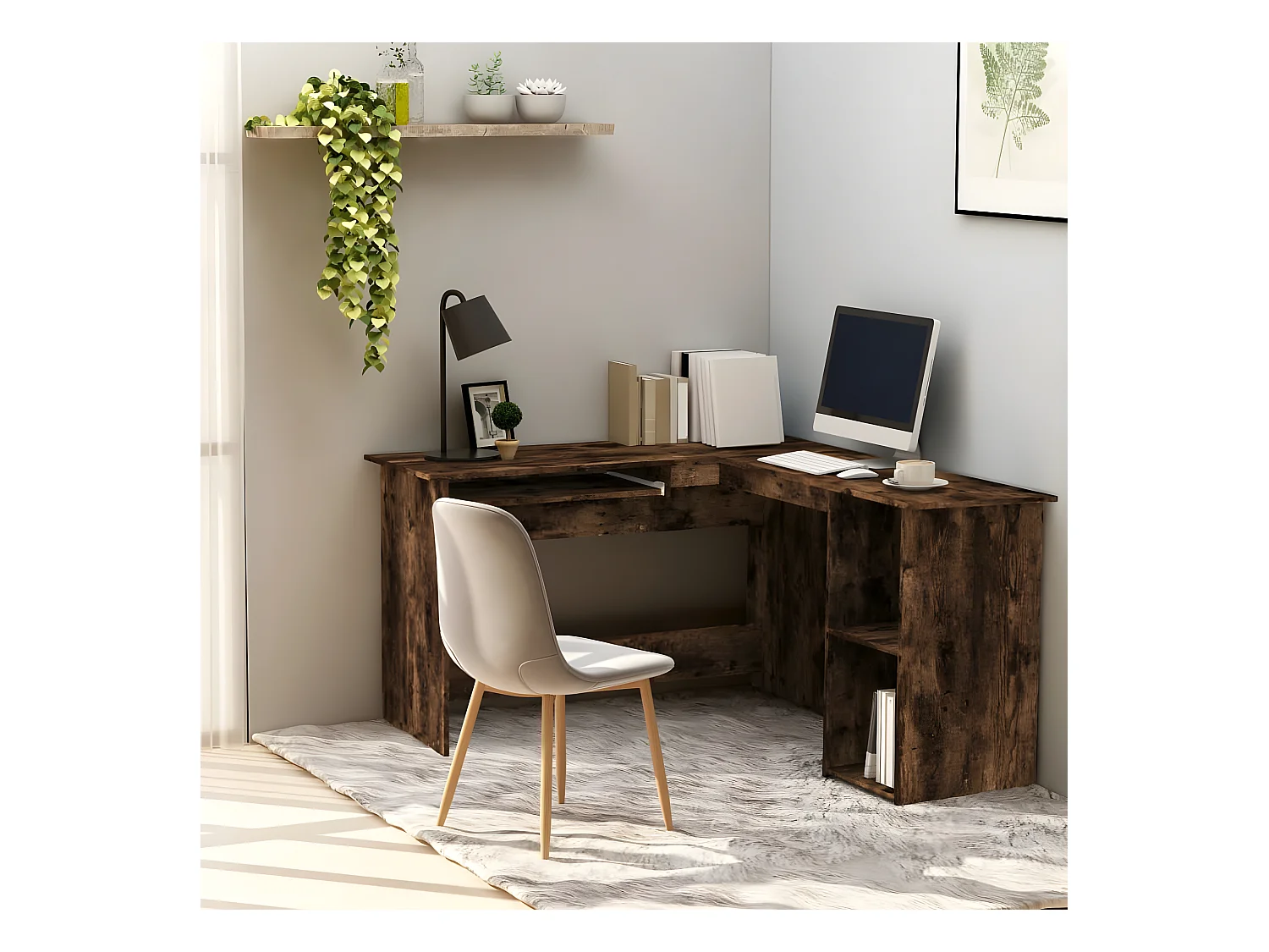 Bureau d'angle chêne fumé 120x140x75 cm bois d'ingénierie