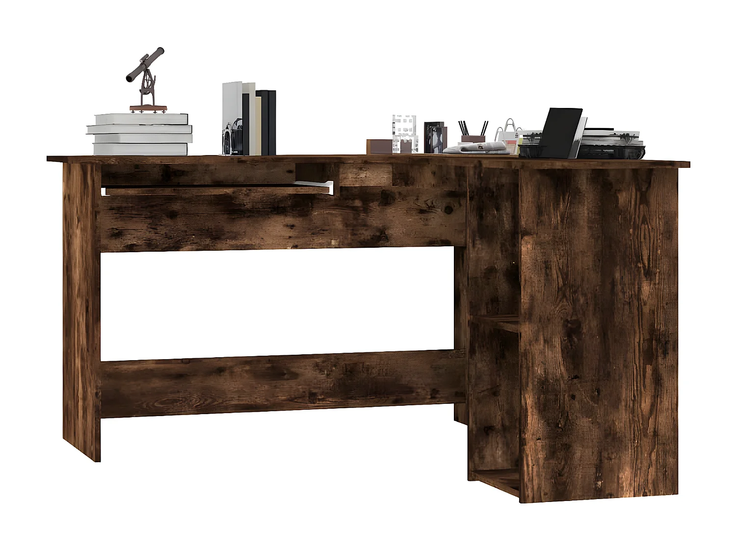 Bureau d'angle chêne fumé 120x140x75 cm bois d'ingénierie