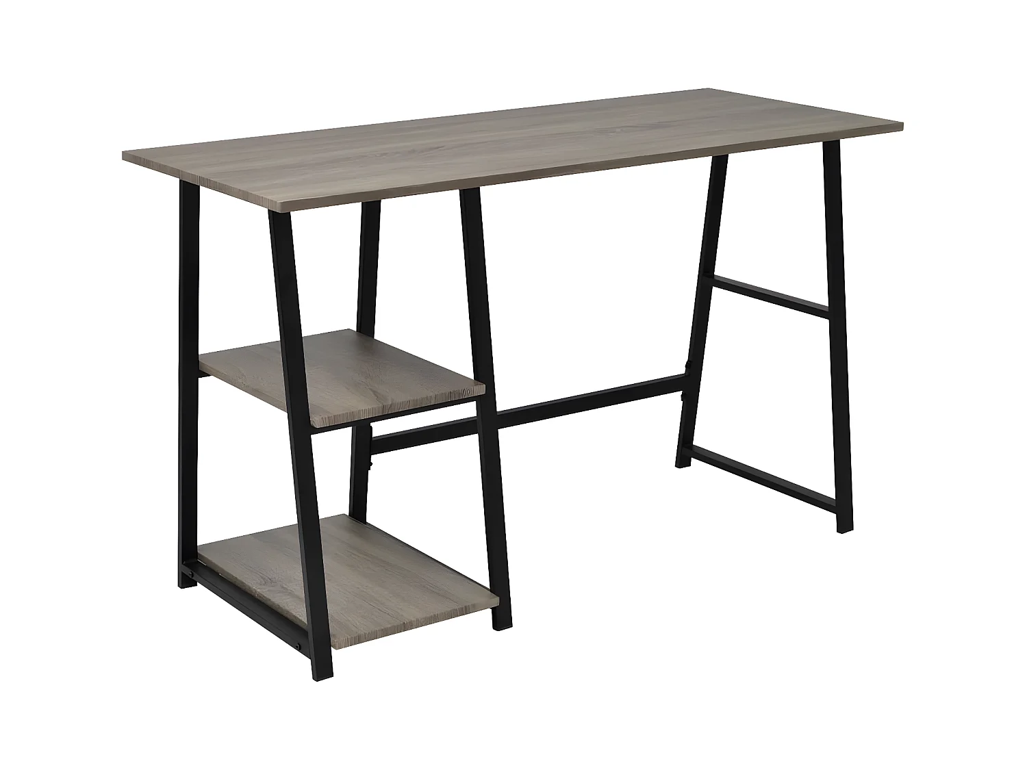 Mesa com 2 prateleiras cinzento e carvalho