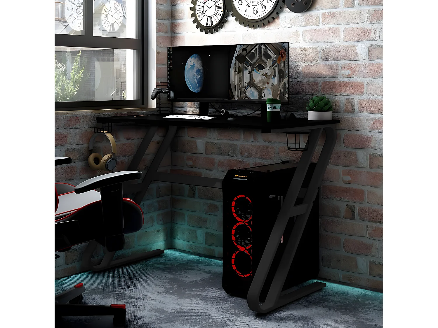 Bureau de jeu avec pieds en forme de ZZ Noir 110x60x75 cm