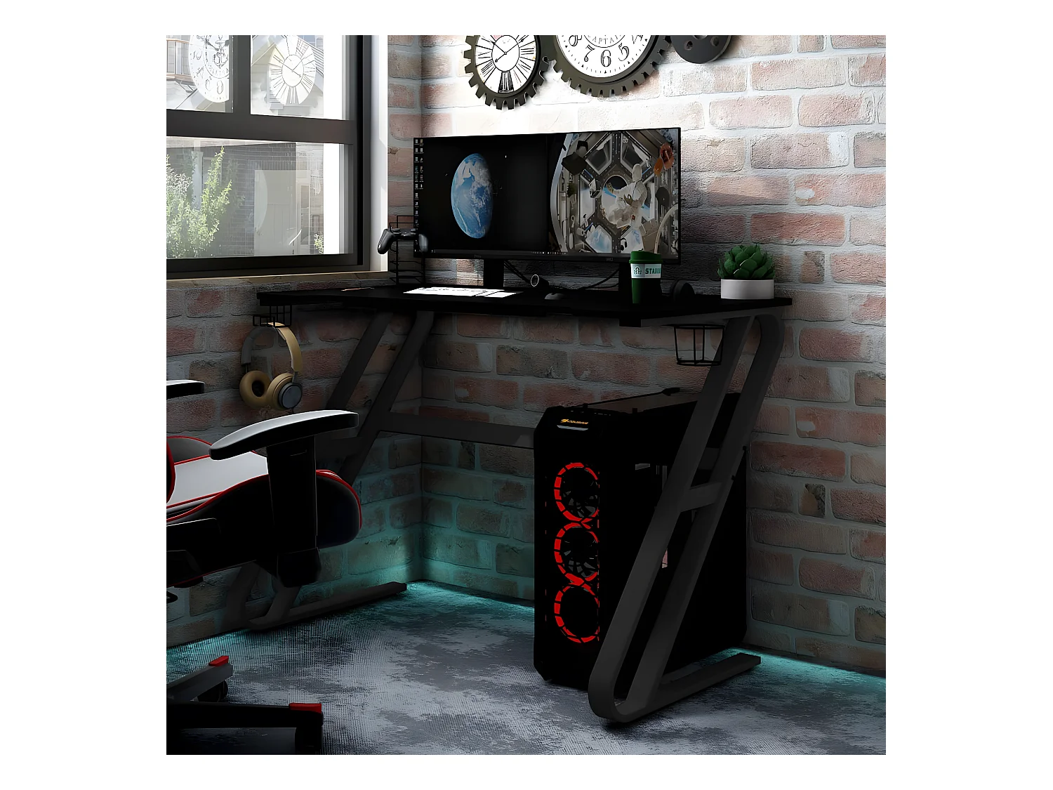 Bureau de jeu avec pieds en forme de ZZ Noir 110x60x75 cm