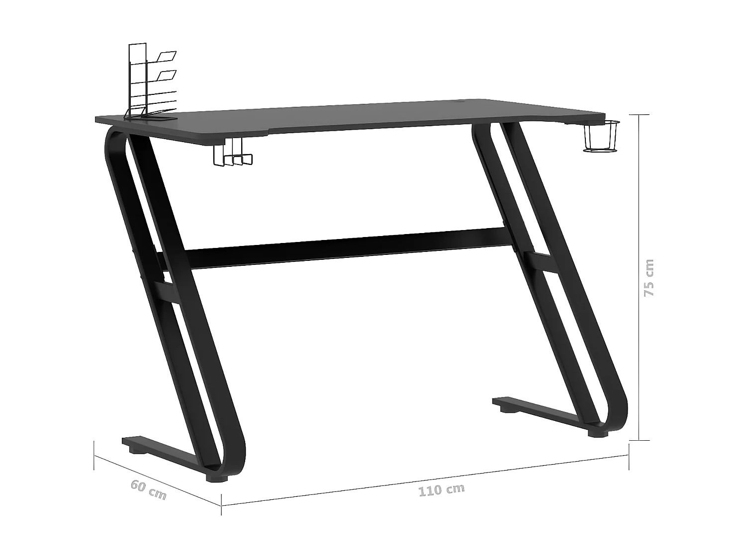 Bureau de jeu avec pieds en forme de ZZ Noir 110x60x75 cm