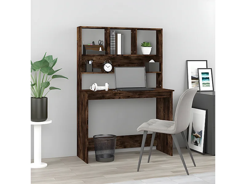 Bureau avec étagères Chêne fumé 102x45x148 cm Bois d'ingénierie