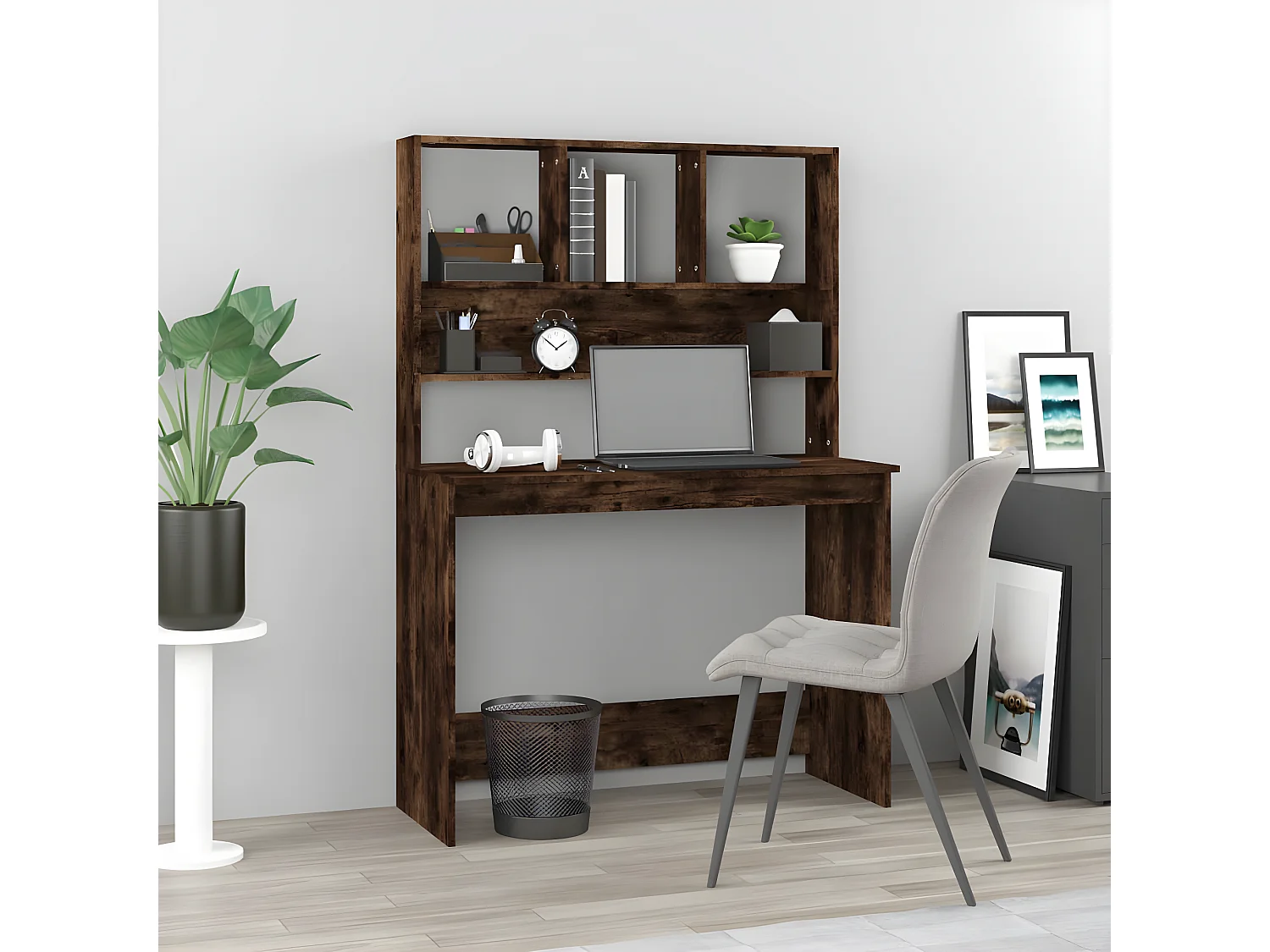 Bureau avec étagères Chêne fumé 102x45x148 cm Bois d'ingénierie