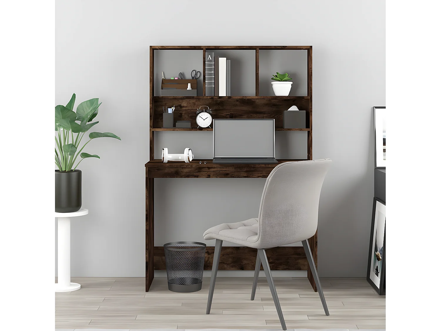 Bureau avec étagères Chêne fumé 102x45x148 cm Bois d'ingénierie