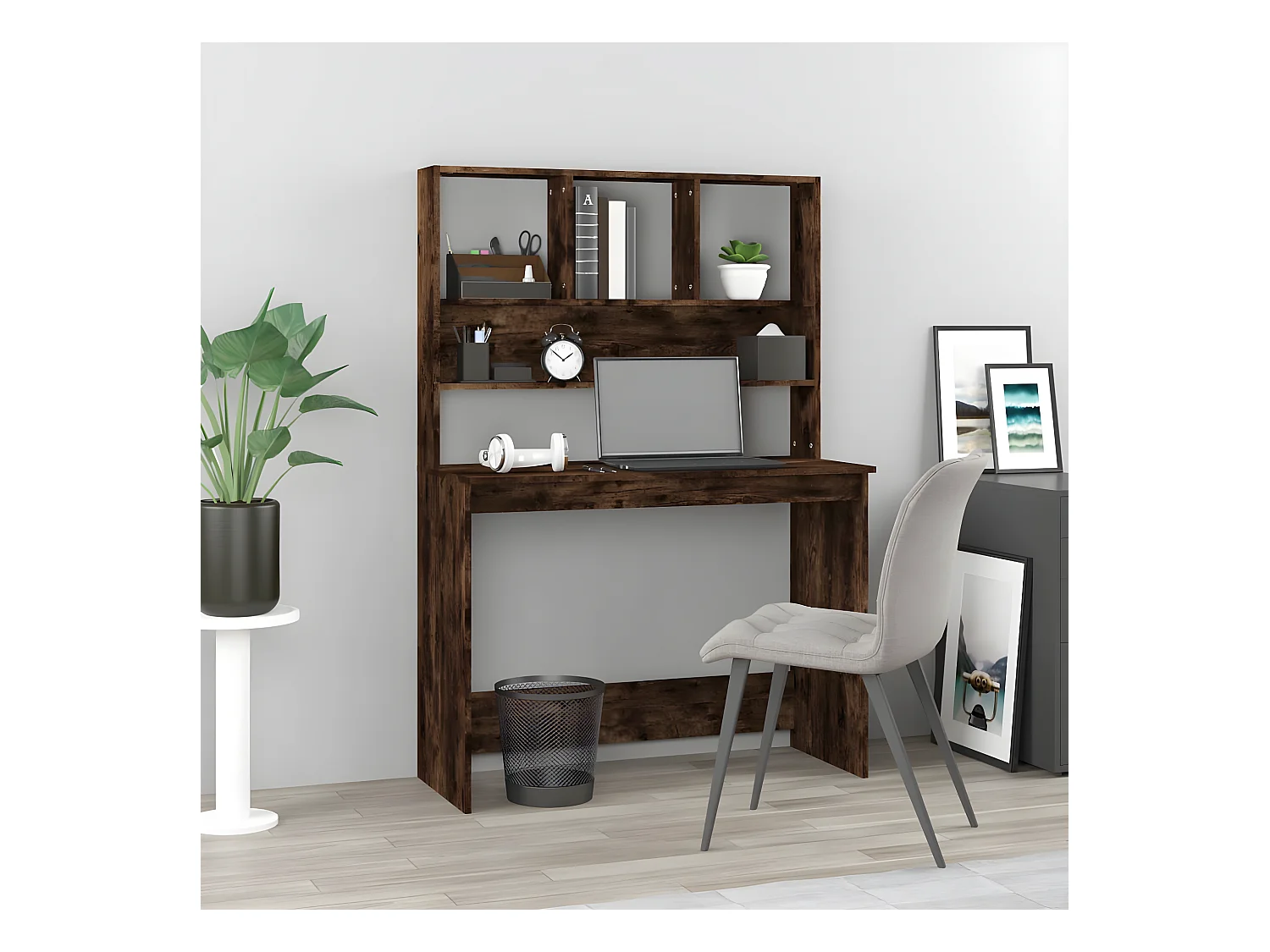 Bureau avec étagères Chêne fumé 102x45x148 cm Bois d'ingénierie