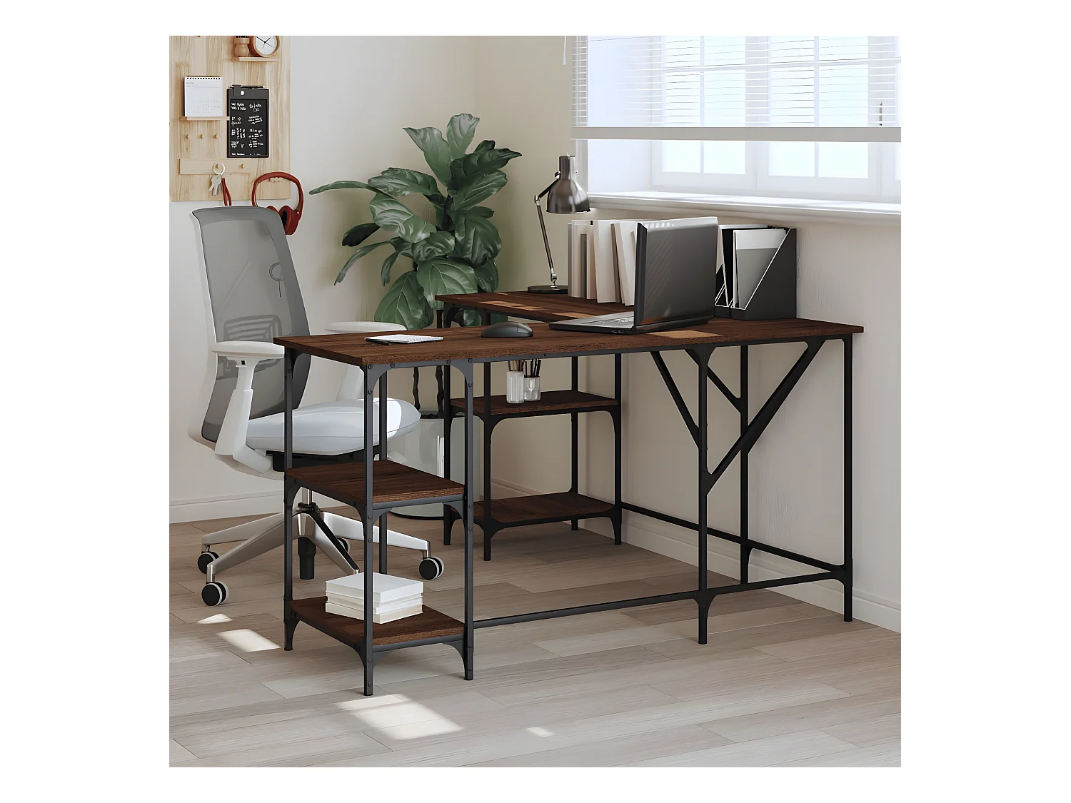 Bureau chêne marron 139x139x75 cm bois d'ingénierie