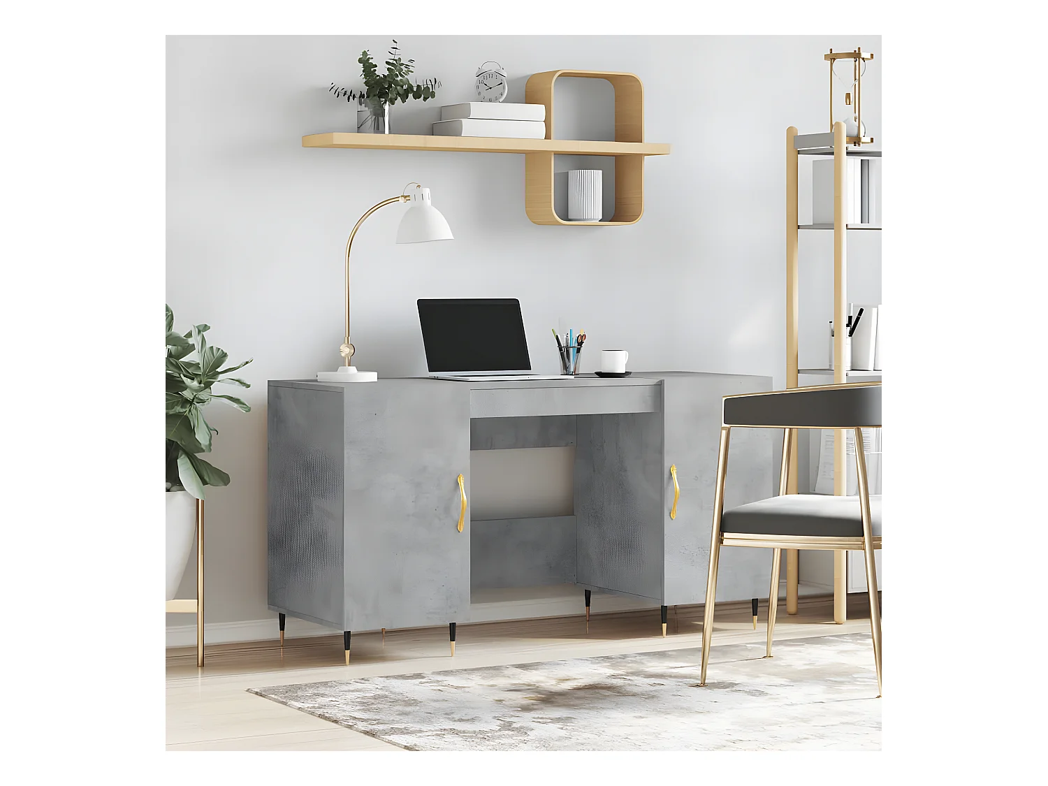 Bureau 140x50x75 cm bewerkt hout betongrijs