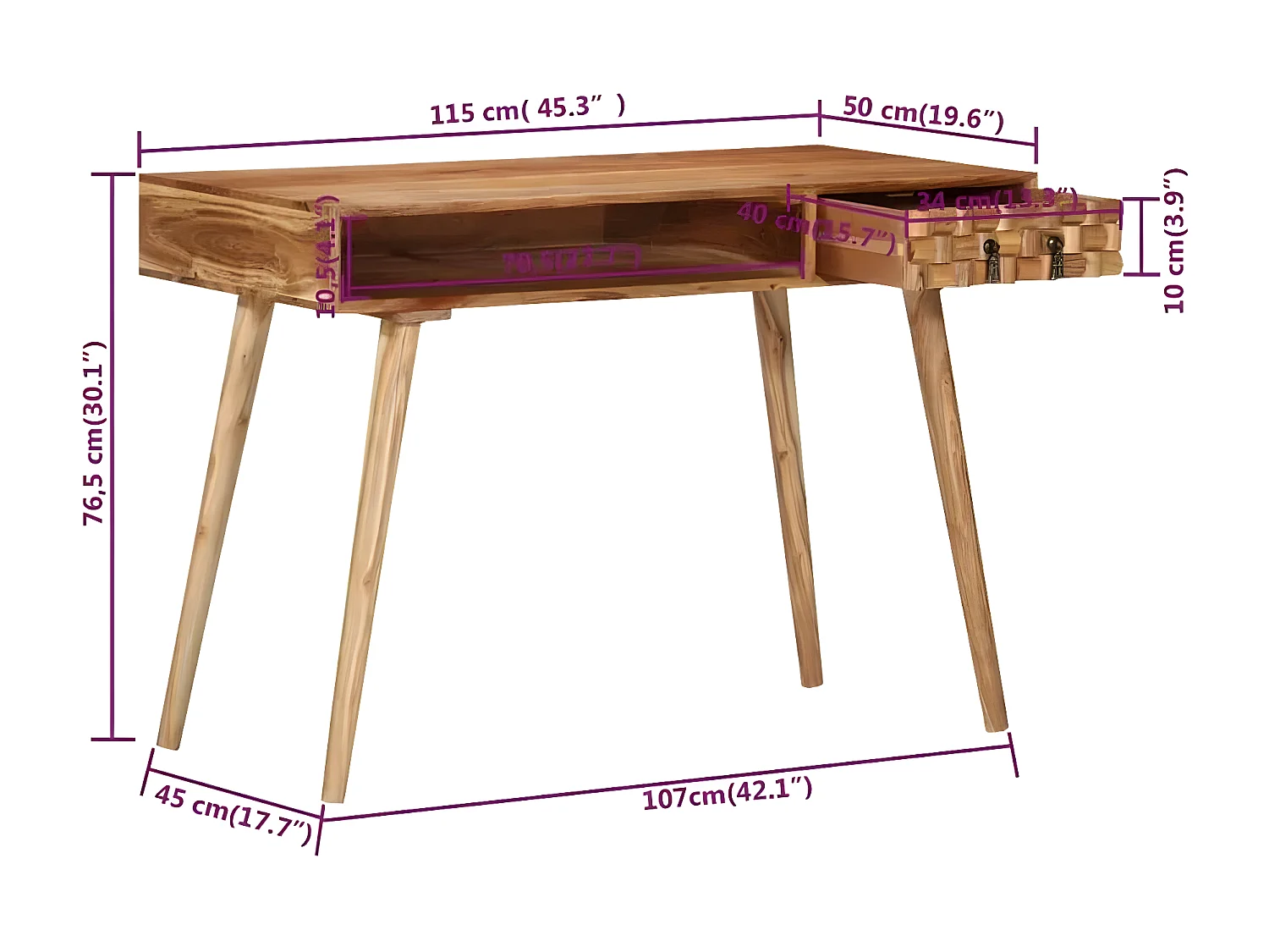 Bureau 115x50x76 cm Bois d'acacia massif
