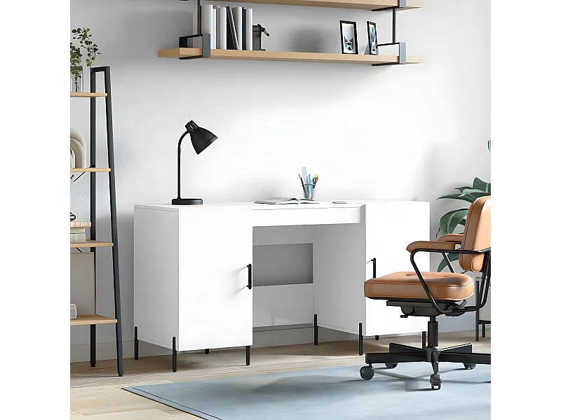 Bureau Blanc brillant 140x50x75 cm Bois d'ingénierie