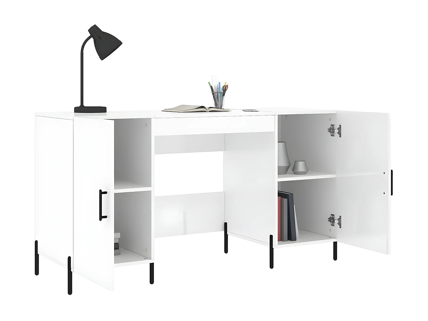 Bureau Blanc brillant 140x50x75 cm Bois d'ingénierie