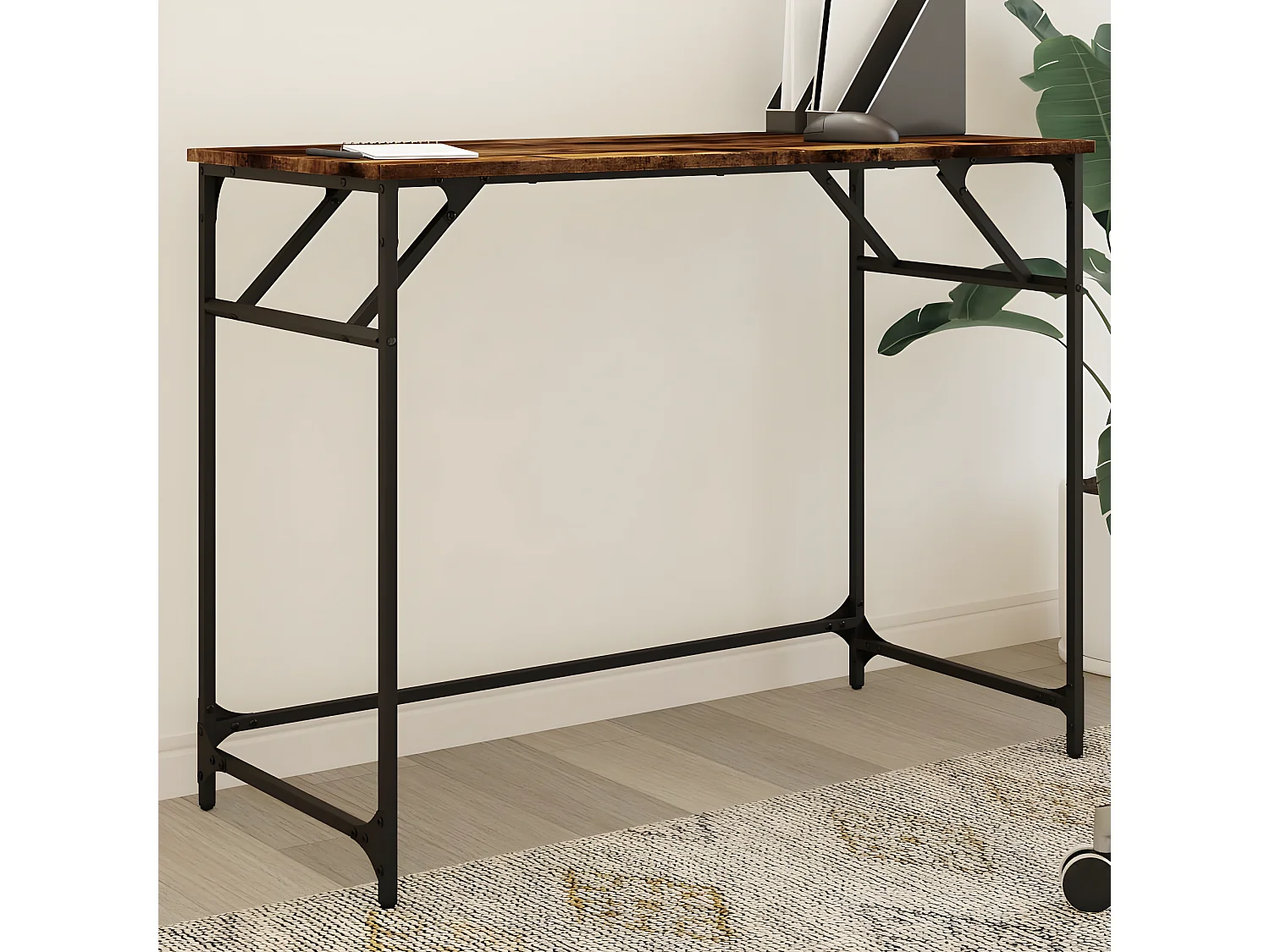 Escritorio madera ingeniería y acero roble ahumado 100x45x76 cm