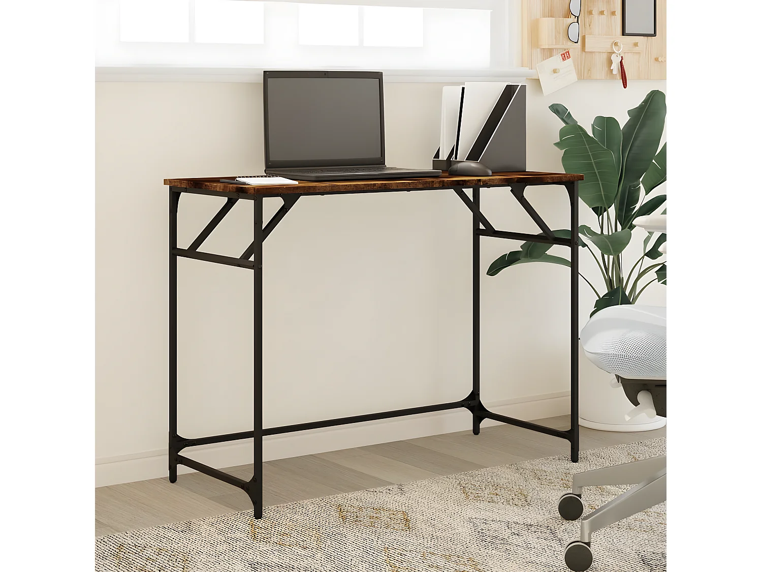 Escritorio madera ingeniería y acero roble ahumado 100x45x76 cm