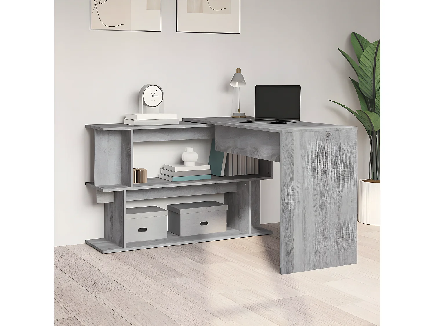 Bureau d'angle Sonoma gris 200x50x76 cm Bois d'ingénierie