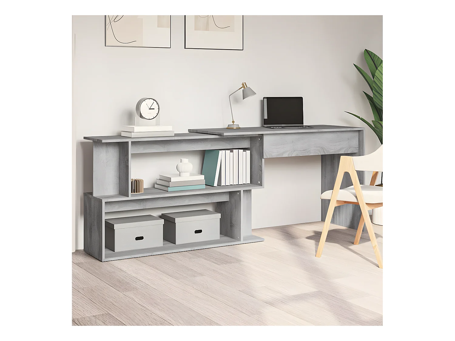 Bureau d'angle Sonoma gris 200x50x76 cm Bois d'ingénierie
