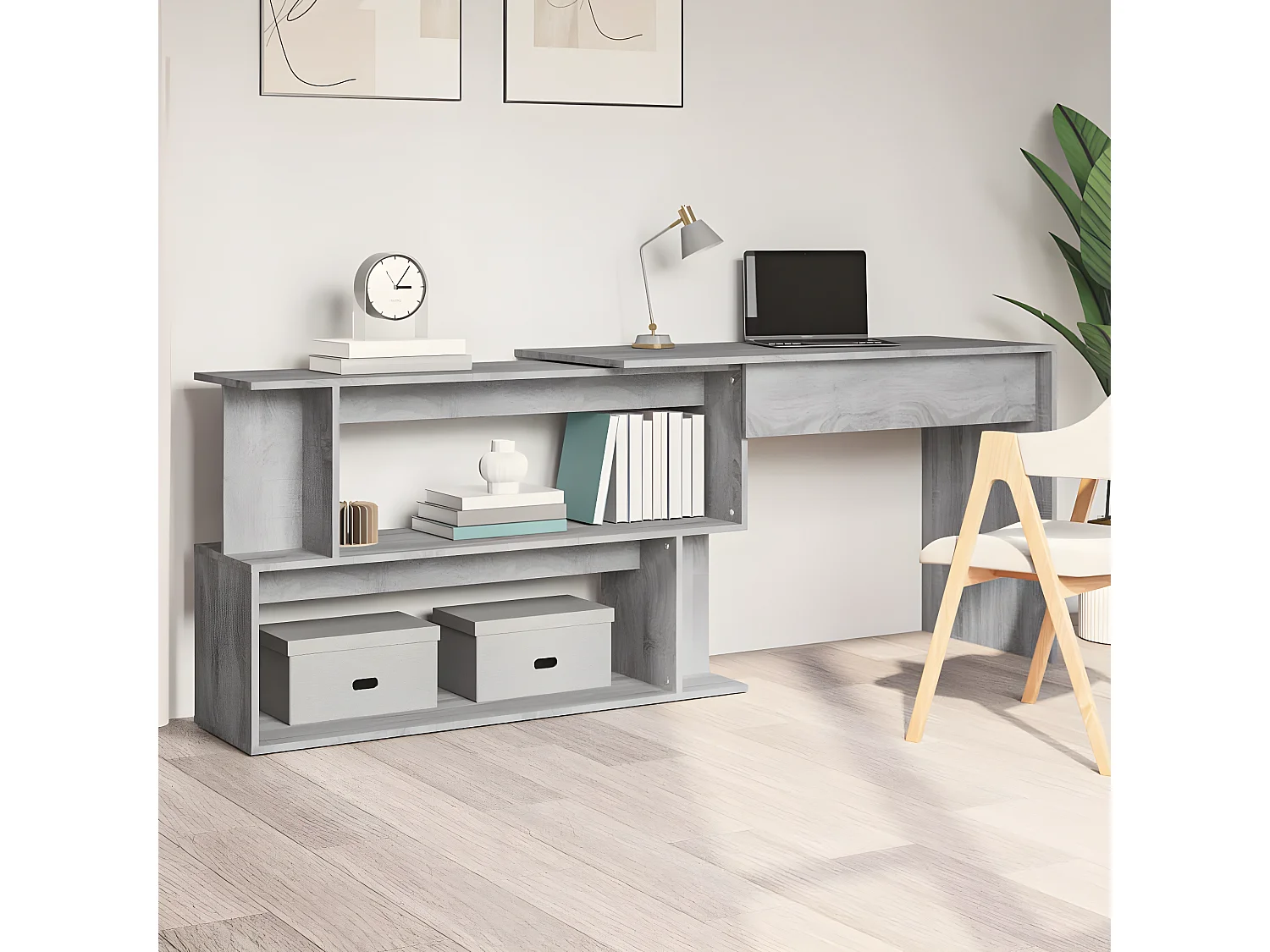 Bureau d'angle Sonoma gris 200x50x76 cm Bois d'ingénierie