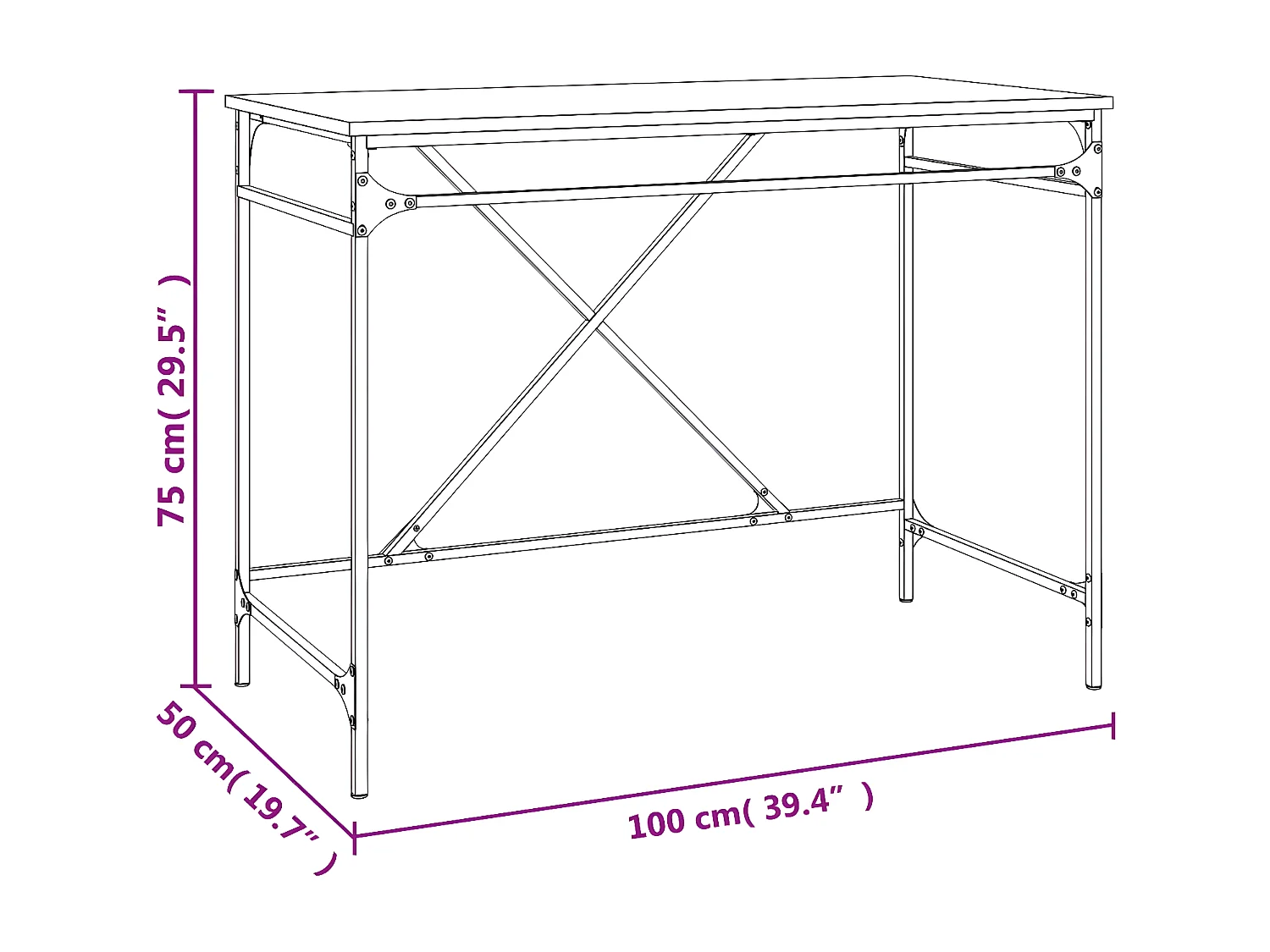 Bureau sonoma gris 100x50x75 cm bois d'ingénierie et fer