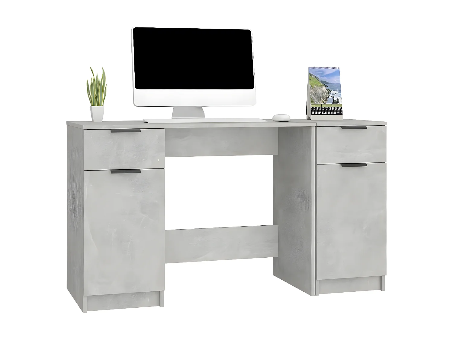 Bureau avec armoire latérale Gris béton Bois d'ingénierie