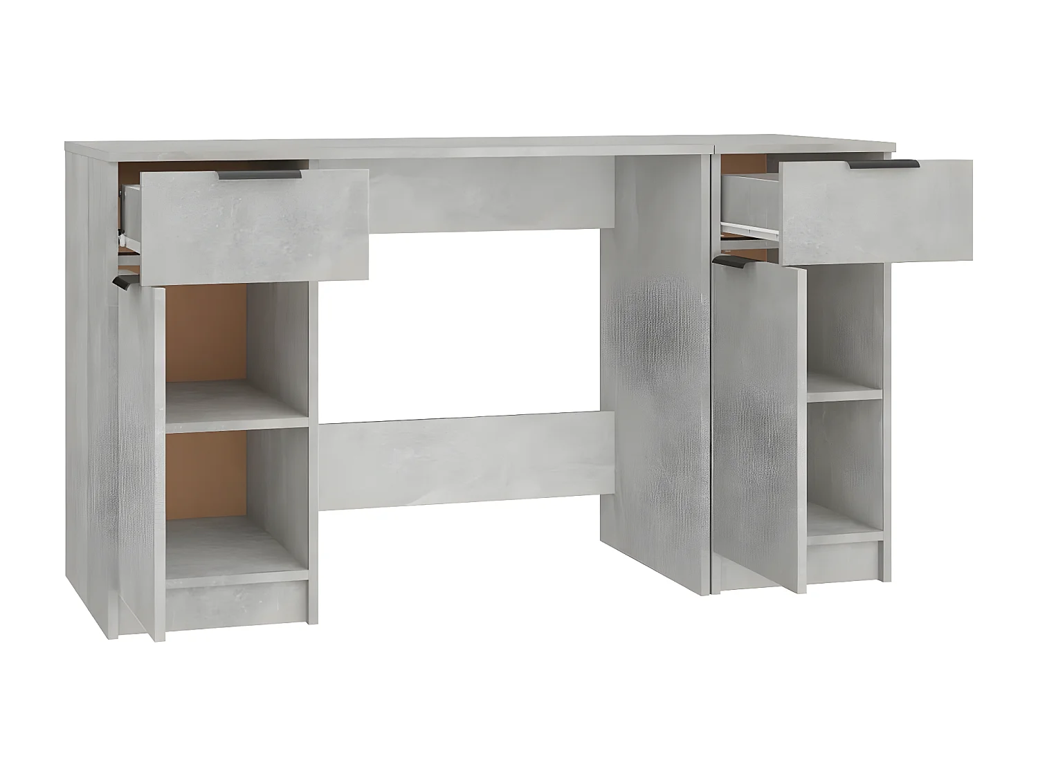 Bureau avec armoire latérale Gris béton Bois d'ingénierie