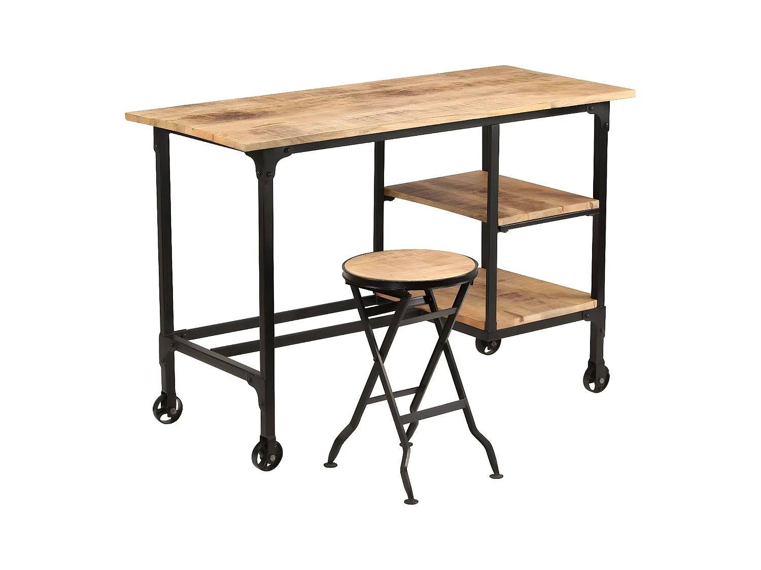 Bureau avec tabouret pliant Bois de manguier massif 115x50x76cm