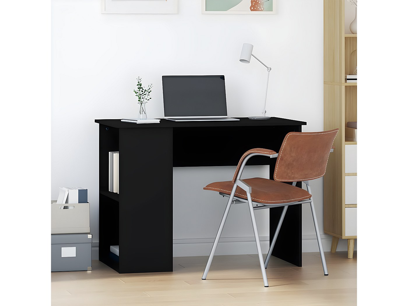 Bureau Noir 80x45x74 Cm En Bois D'ingénierie - Avec étagère Pour Tour PC (montage Requis)