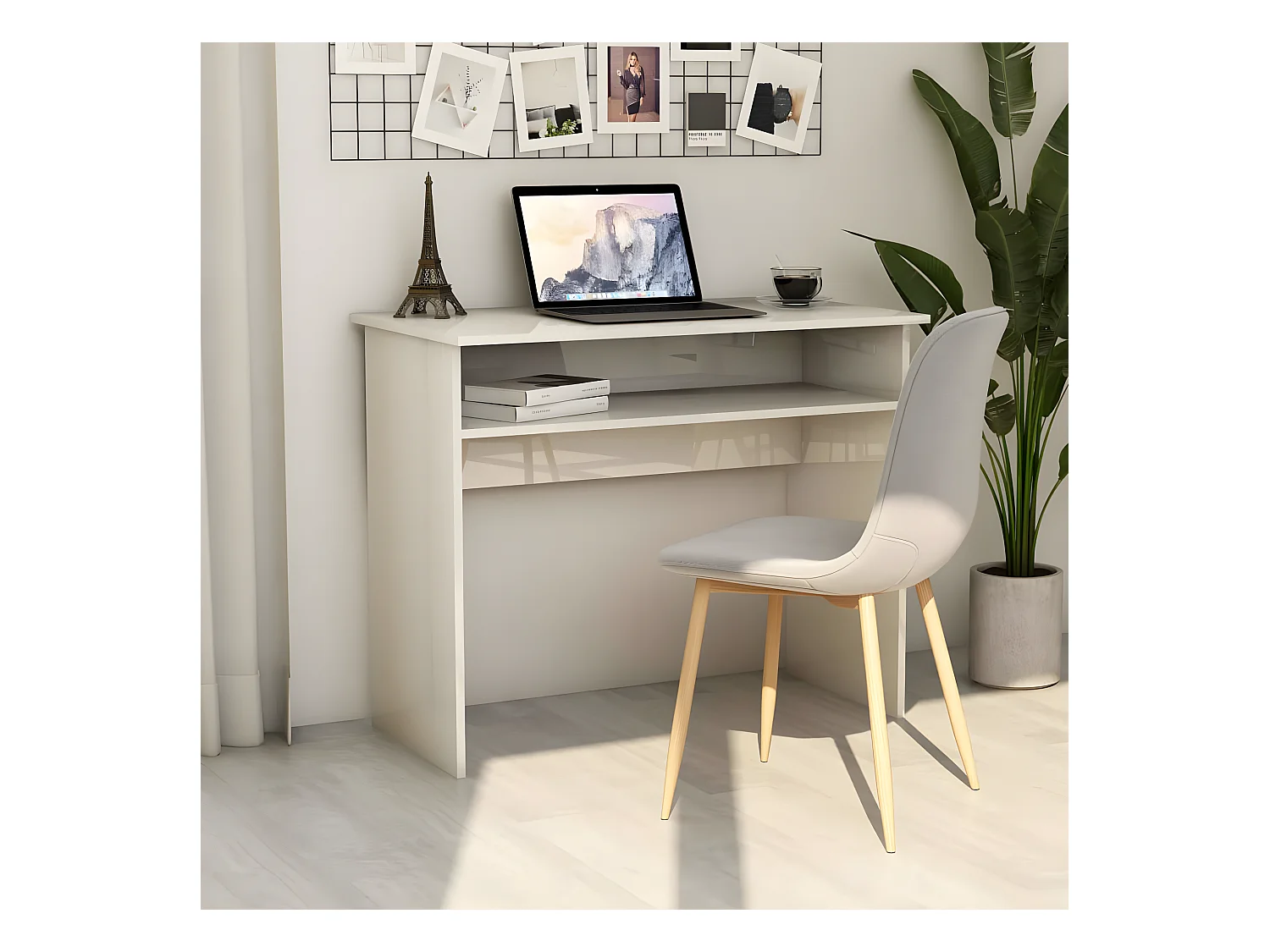 Bureau Blanc brillant 90x50x74 cm Aggloméré
