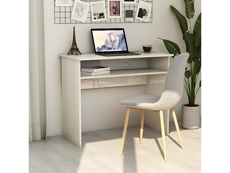 Bureau 90x50x74 cm bewerkt hout hoogglans wit