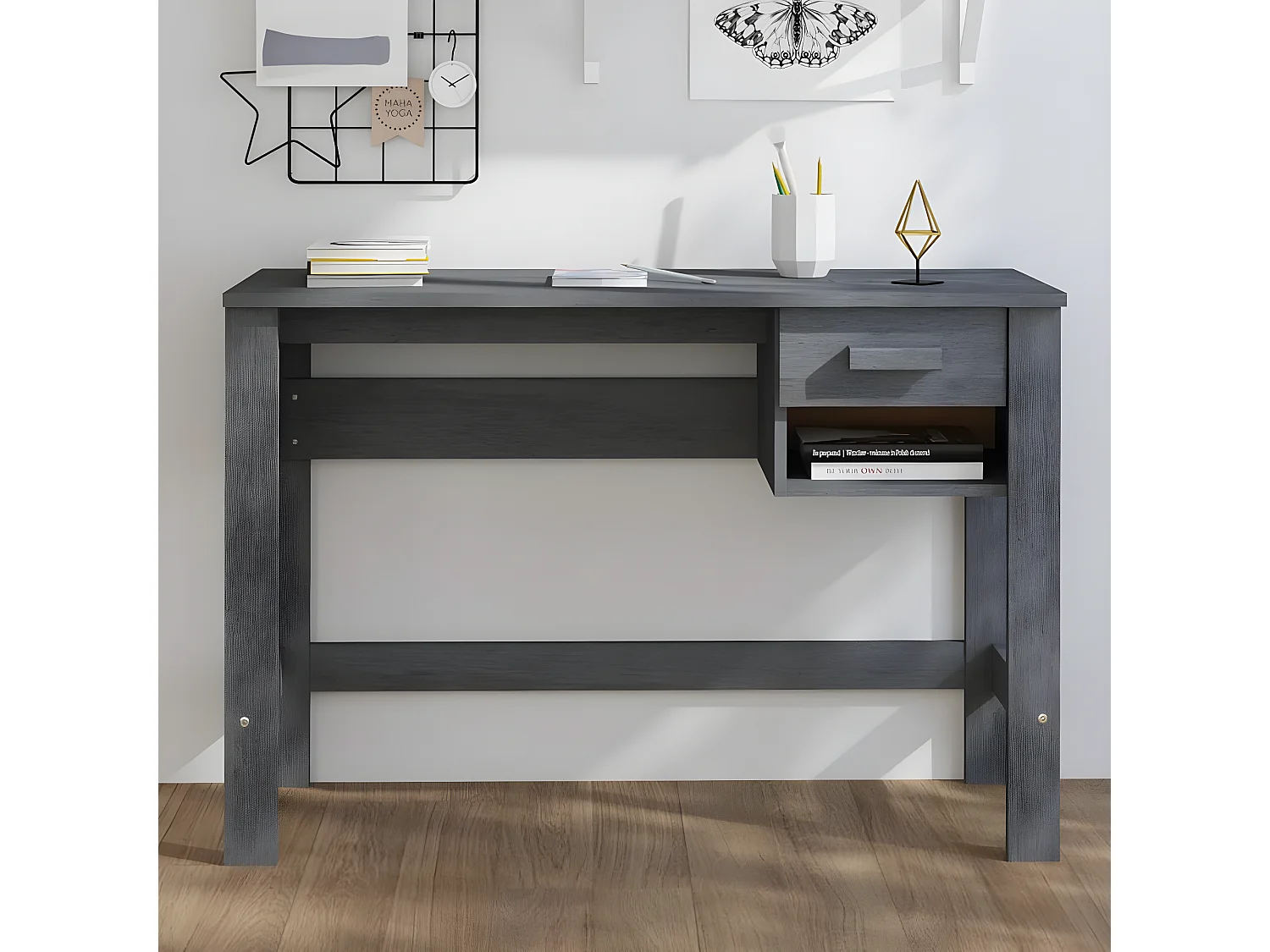 Bureau HAMAR Gris foncé 110x40x75 cm Bois massif de pin