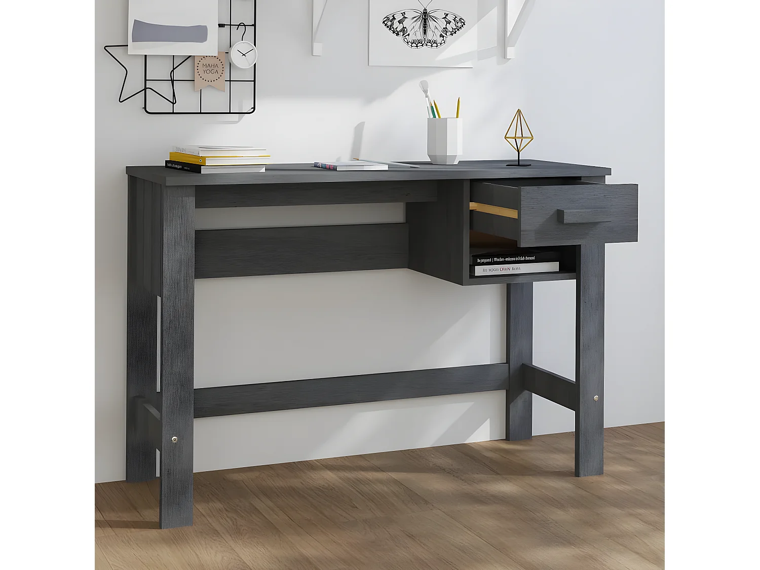 Bureau HAMAR Gris foncé 110x40x75 cm Bois massif de pin