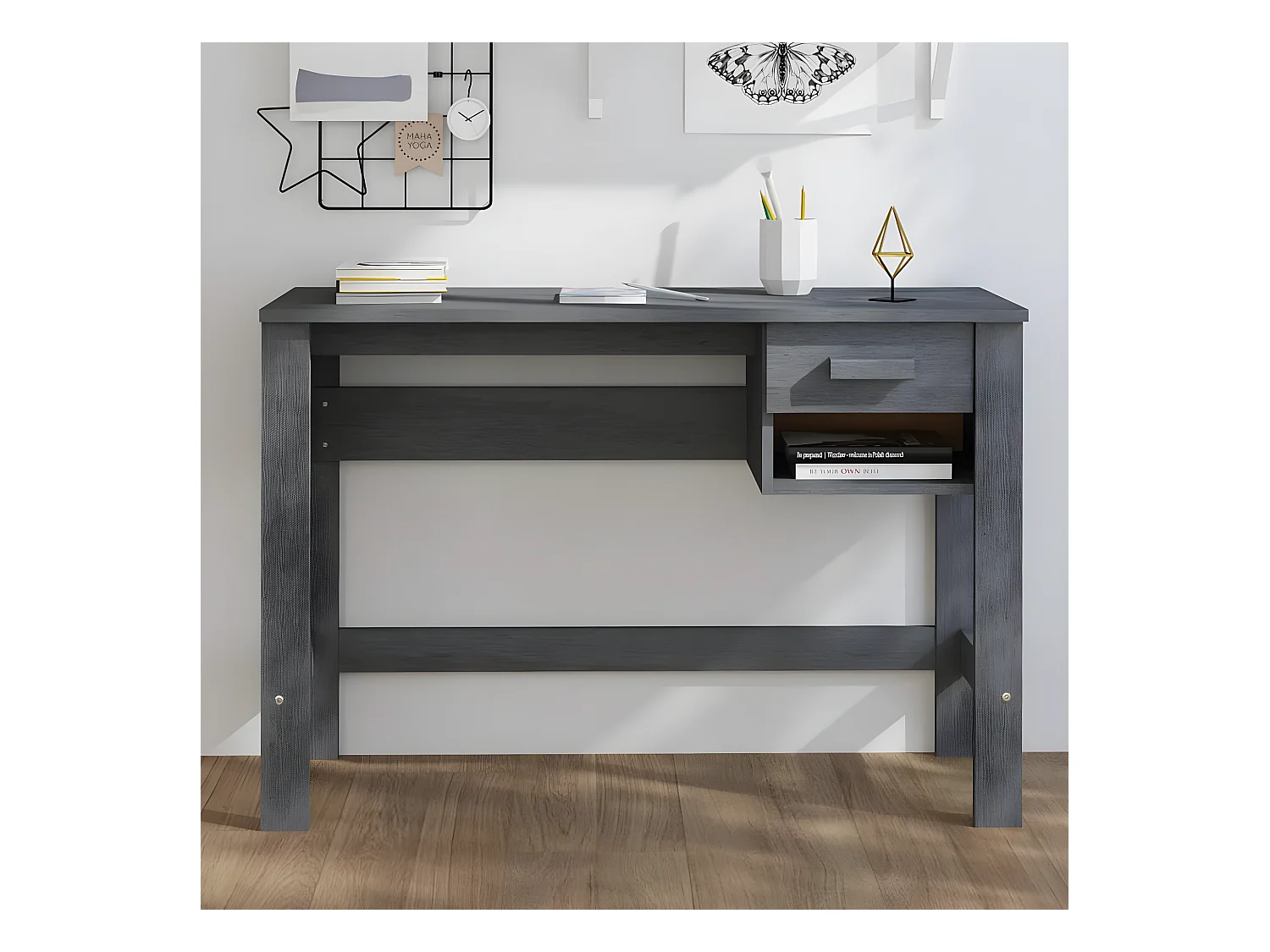 Bureau HAMAR Gris foncé 110x40x75 cm Bois massif de pin