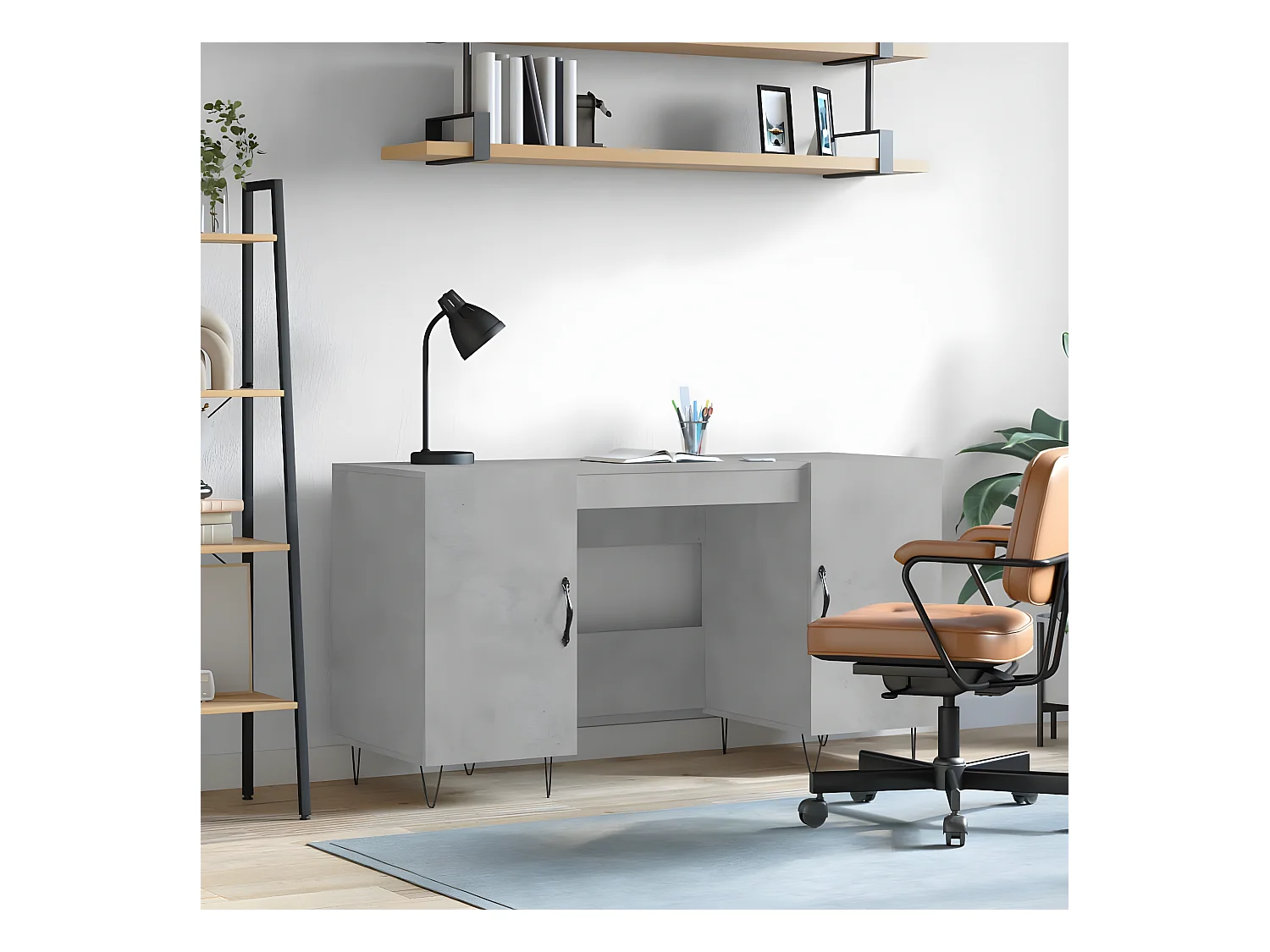 Bureau gris béton 140x50x75 cm bois d'ingénierie