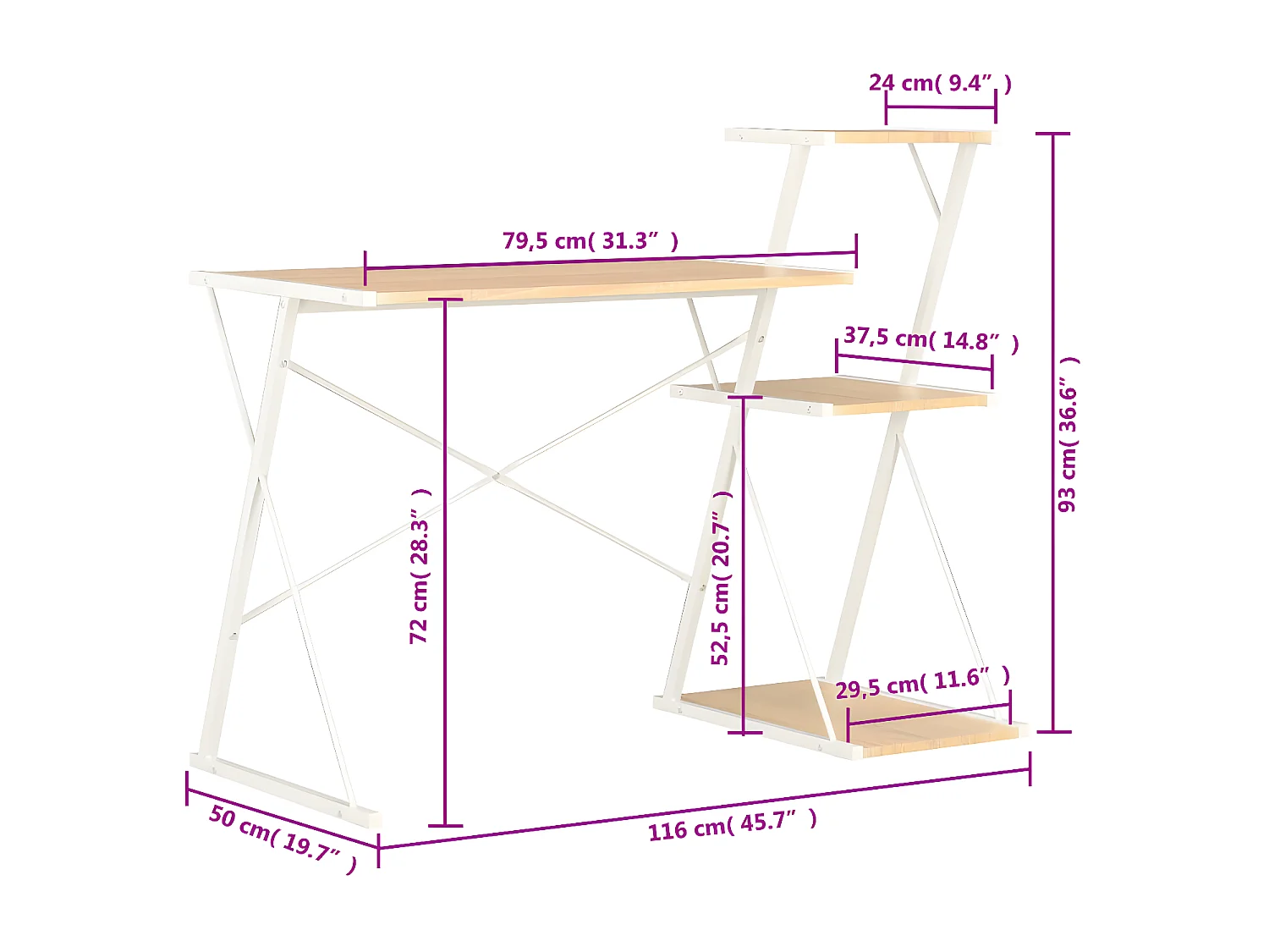 Bureau avec étagère Blanc et chêne 116x50x93 cm