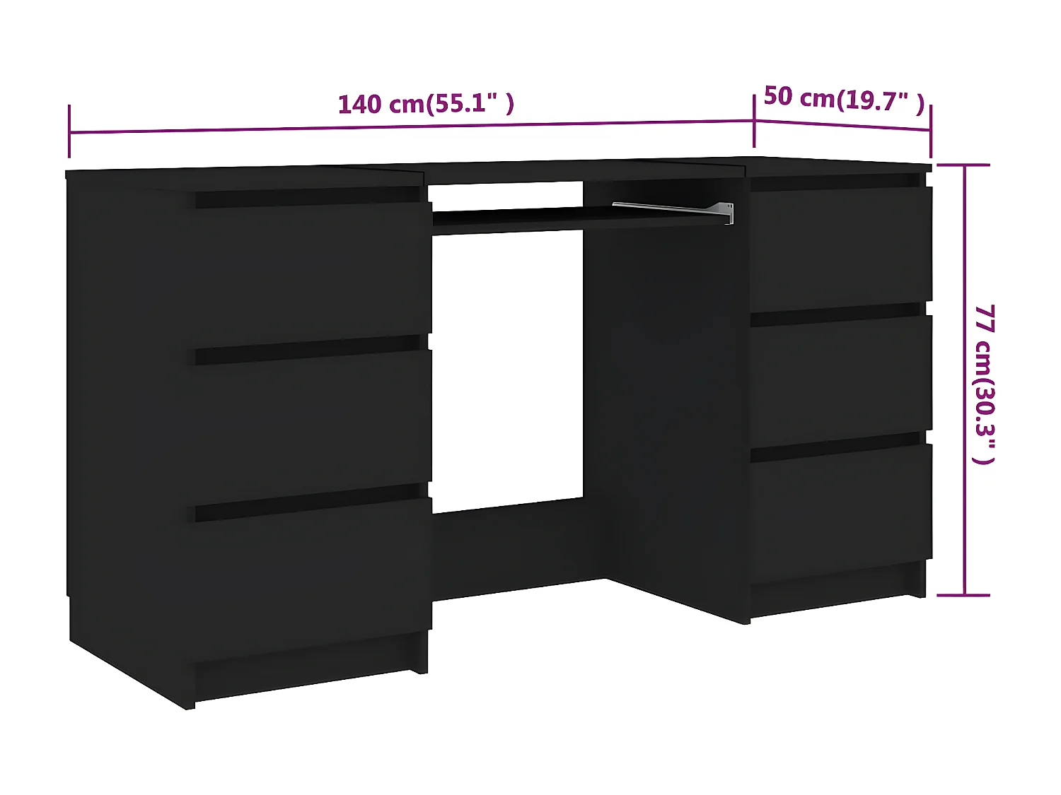 Bureau Noir 140x50x77 cm Aggloméré