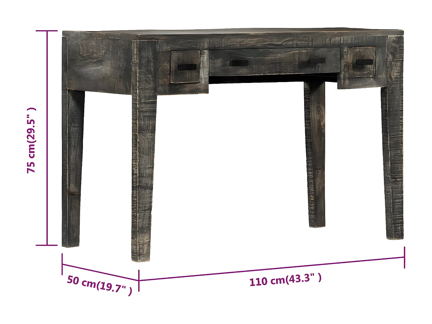 Bureau Noir 110 x 50 x 75 cm Bois de manguier massif