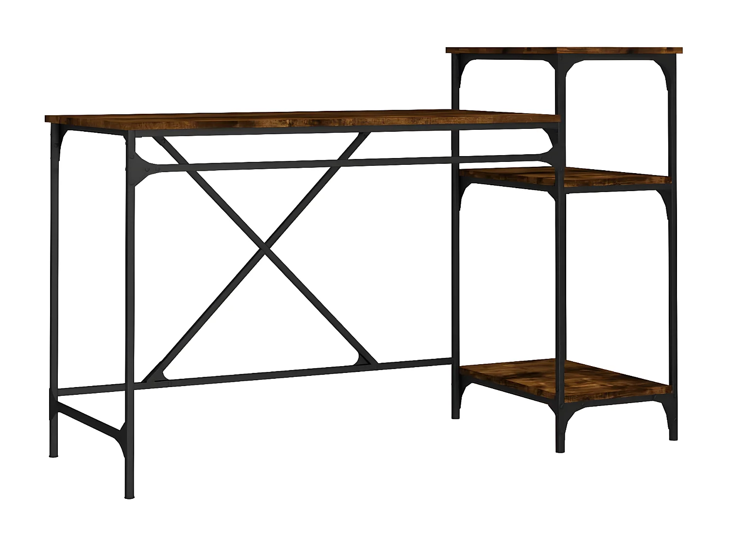 Bureau et étagères chêne fumé 135x50x90cm bois d'ingénierie/fer