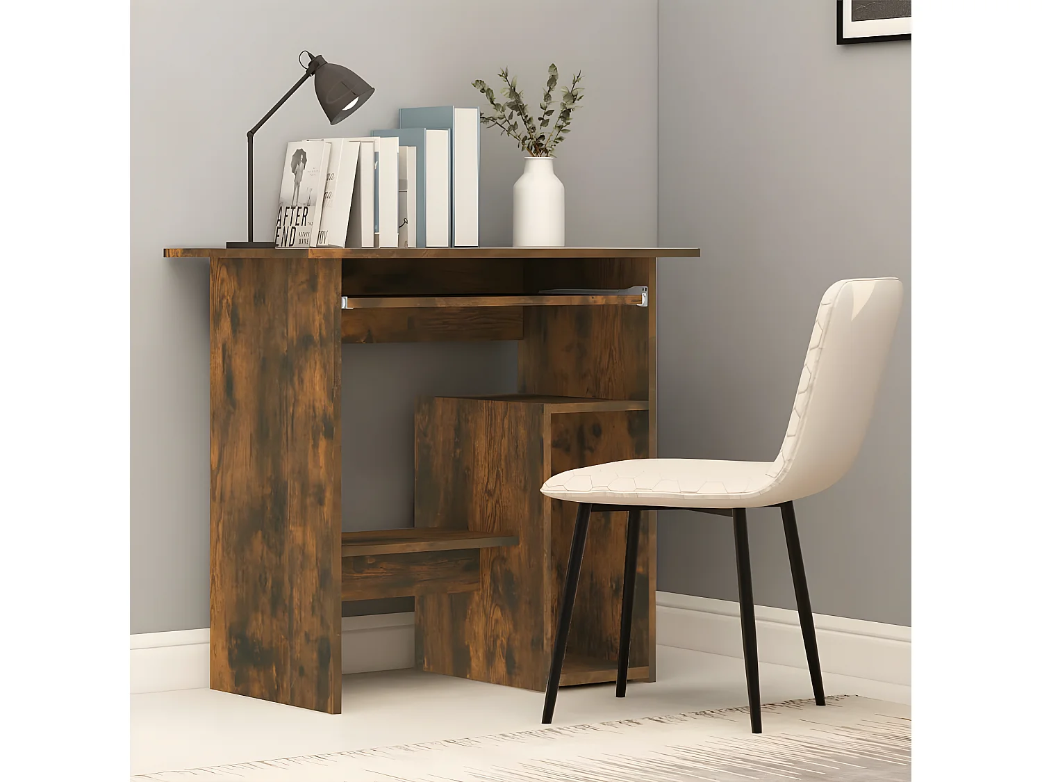 Bureau 80x45x74 cm bewerkt hout gerookt eikenkleurig