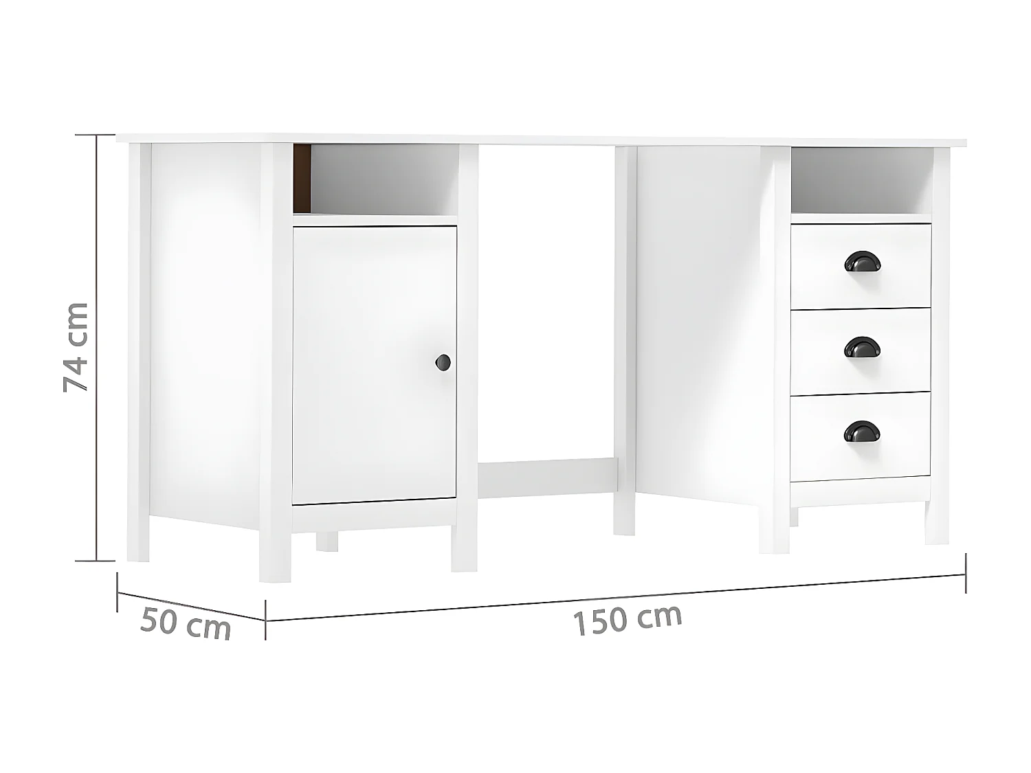Bureau Hill Blanc 150x50x74 cm Bois de pin solide