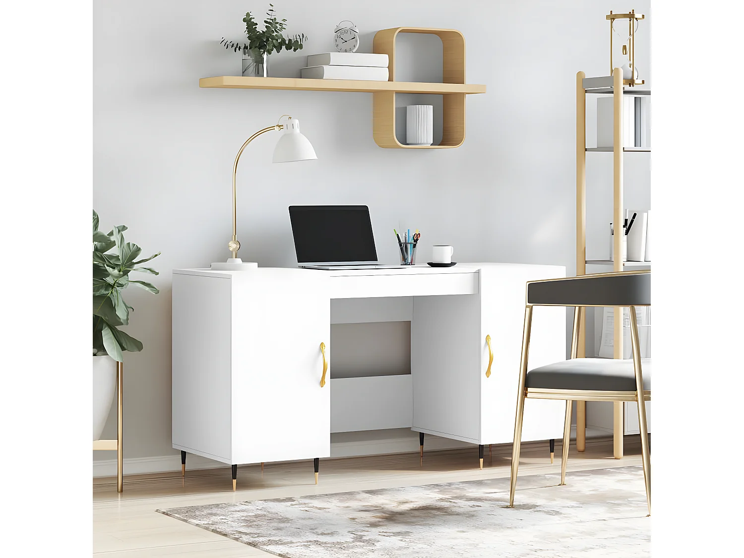 Bureau blanc 140x50x75 cm bois d'ingénierie