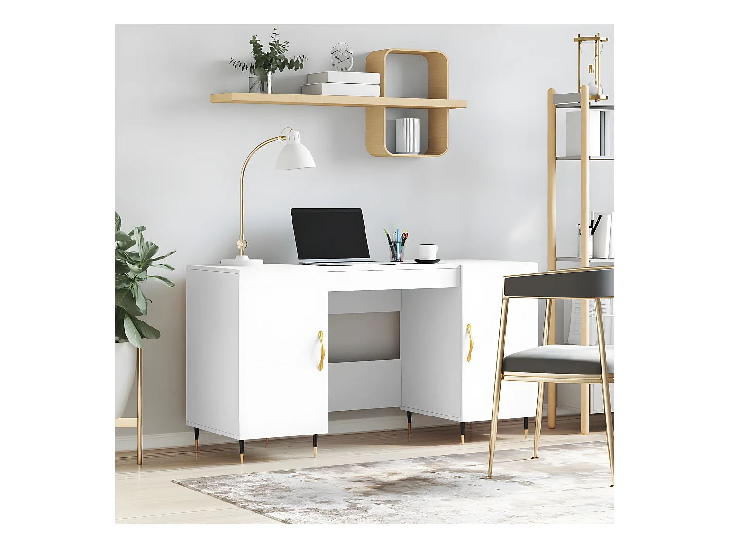 Bureau blanc 140x50x75 cm bois d'ingénierie