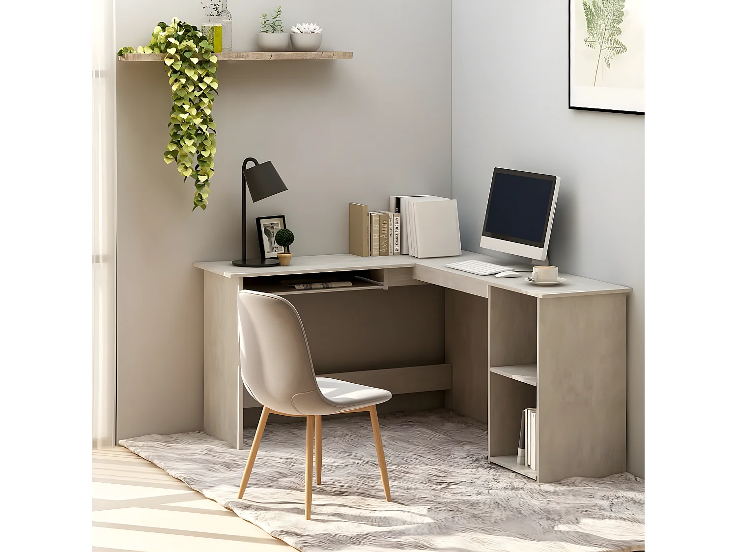 Bureau d'angle en forme de L Gris Béton 120x140x75 cm Aggloméré