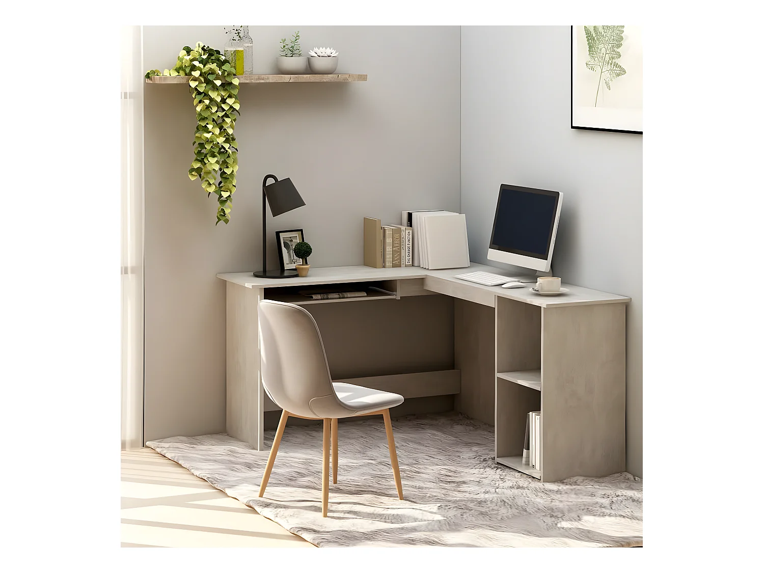 Bureau d'angle en forme de L Gris Béton 120x140x75 cm Aggloméré