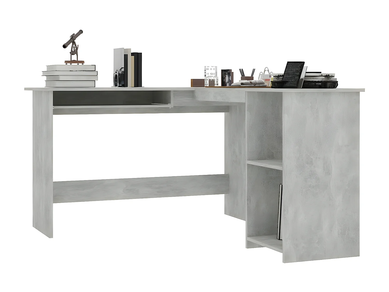 Bureau d'angle en forme de L Gris Béton 120x140x75 cm Aggloméré