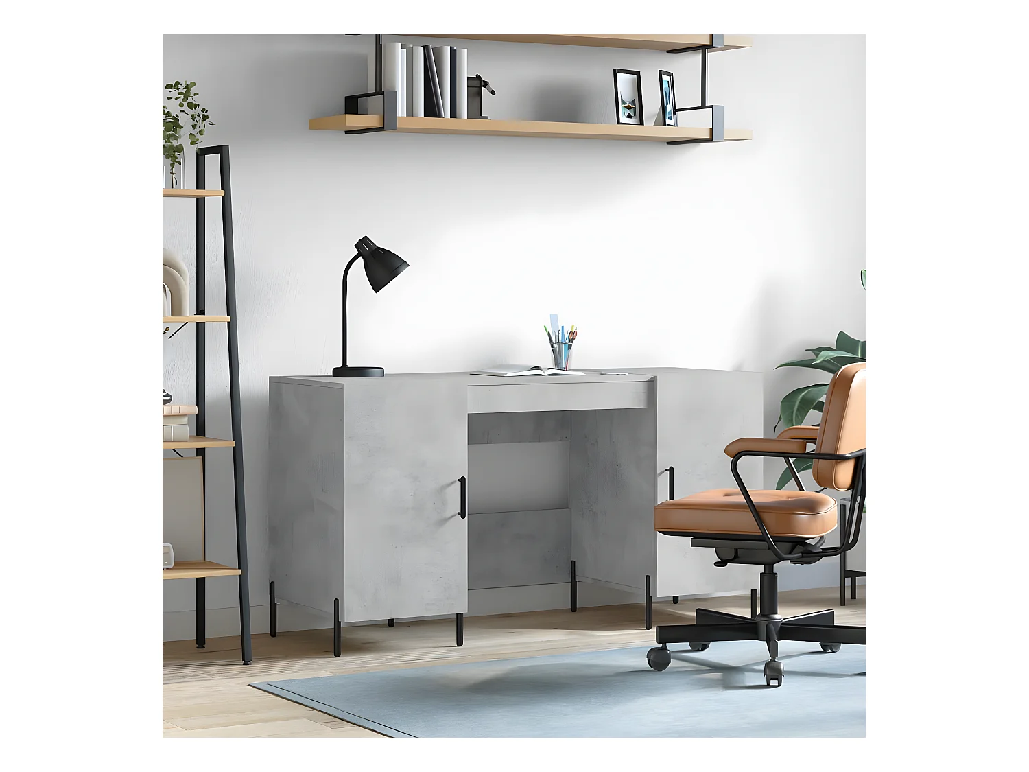 Bureau gris béton 140x50x75 cm bois d'ingénierie