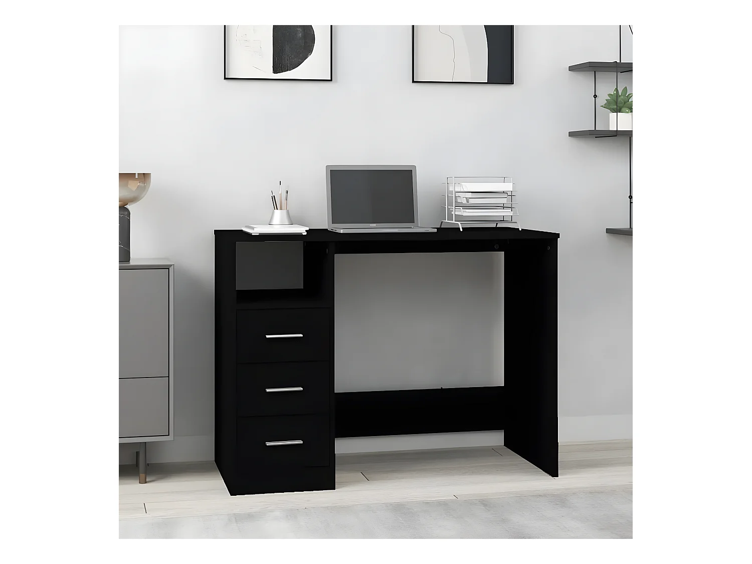 Bureau avec tiroirs Noir 102x50x76 cm Bois d'ingénierie