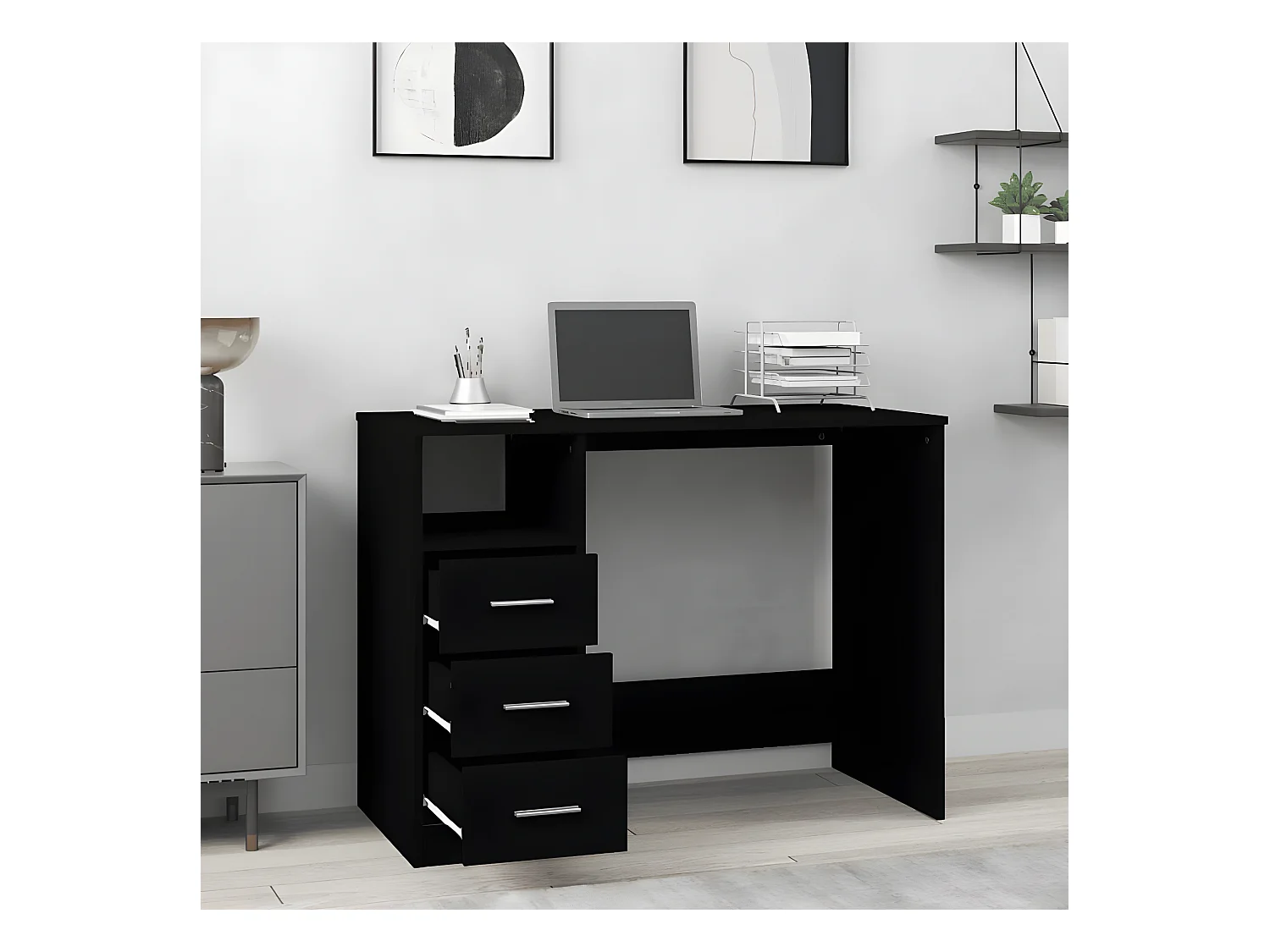 Bureau avec tiroirs Noir 102x50x76 cm Bois d'ingénierie
