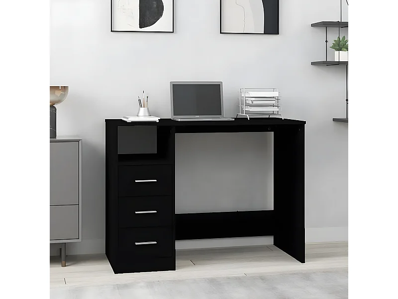 Bureau avec tiroirs Noir 102x50x76 cm Bois d'ingénierie