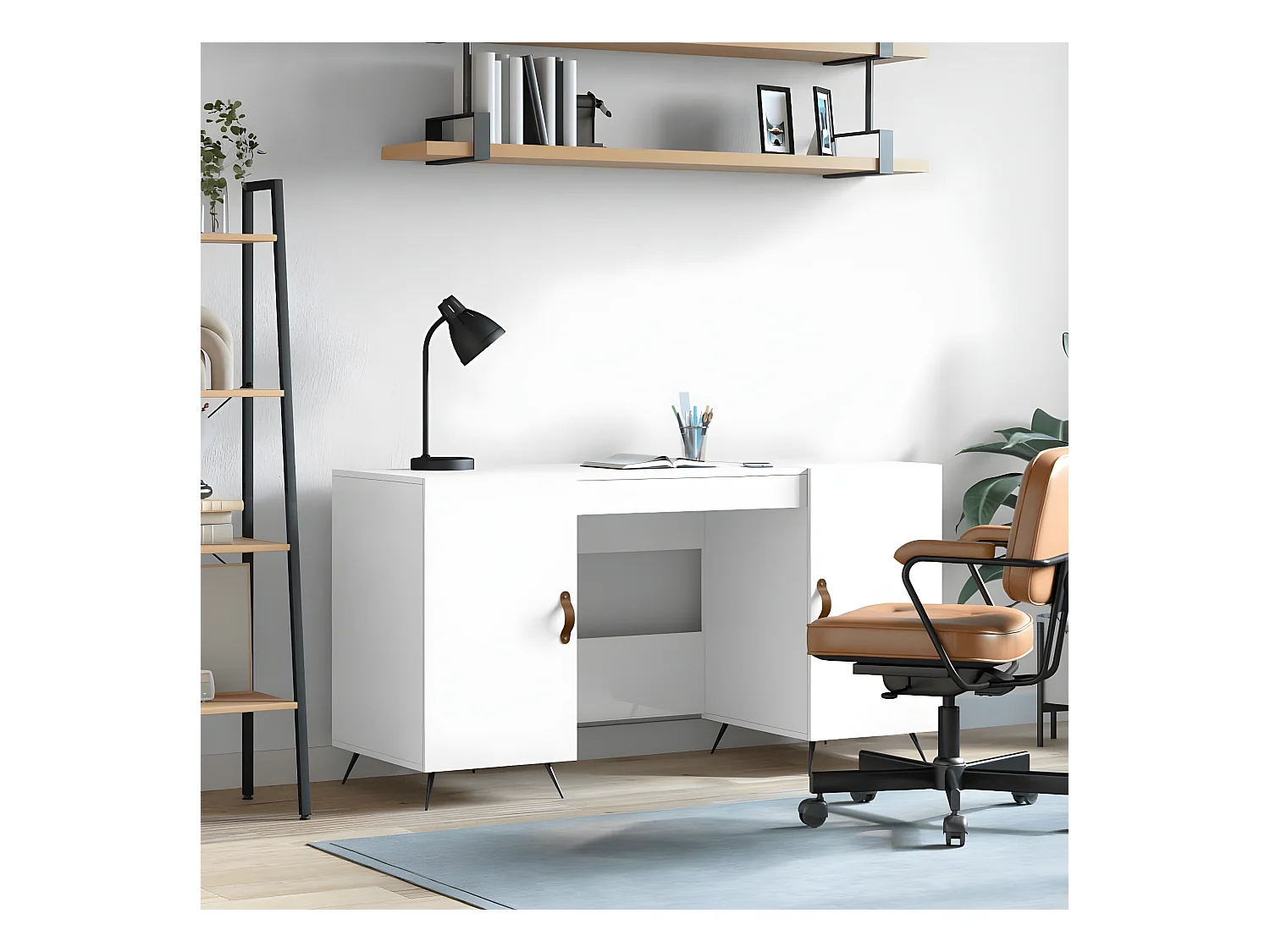 Bureau Blanc brillant 140x50x75 cm Bois d'ingénierie