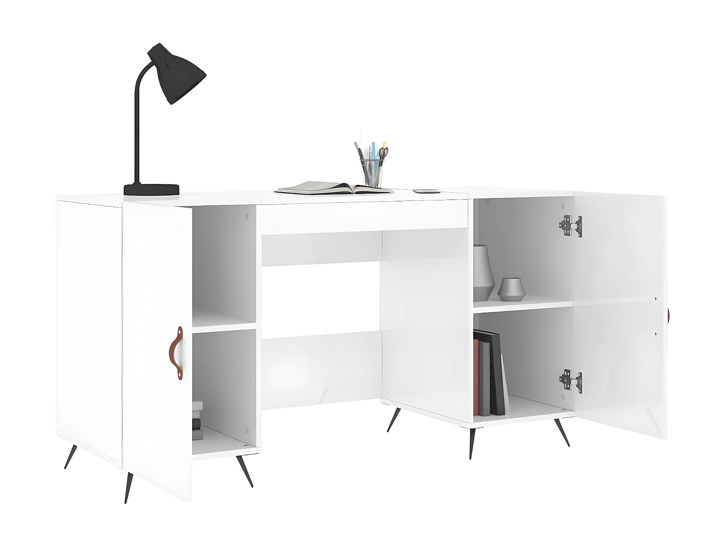 Bureau Blanc brillant 140x50x75 cm Bois d'ingénierie