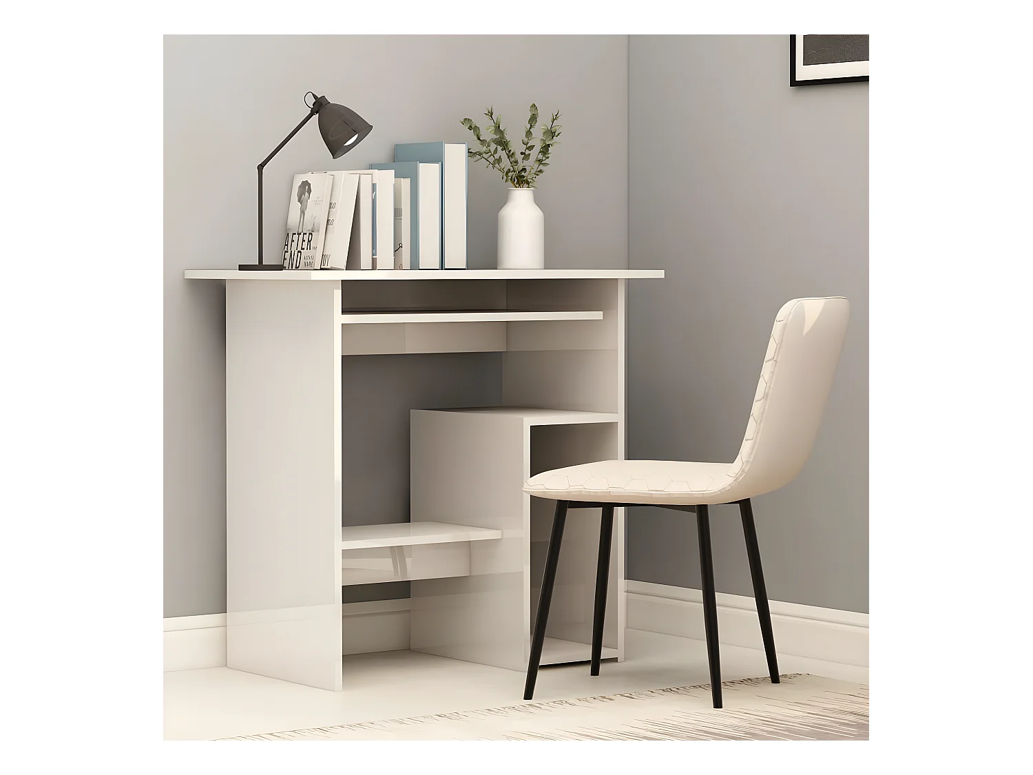 Escritorio de madera contrachapada blanco brillo 80x45x74 cm